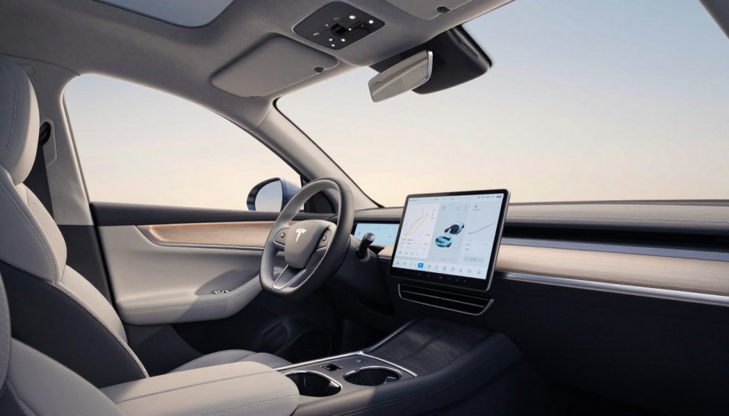 A modern car interior showcasing the best tech and comfort accessories. In the foreground, highlight a sleek dashboard with a state-of-the-art touchscreen displaying various car settings and navigation features. Add a high-quality steering wheel wrapped in leather, fitted with ergonomic controls. In the middle, feature a comfortable seat with luxurious fabric and subtle ambient lighting integrated into the design. In the background, show a panoramic sunroof with soft natural light streaming in, creating a bright and welcoming atmosphere. Use a wide-angle lens to capture the entire scene, emphasizing the blend of technology and comfort in a contemporary vehicle. The mood should convey sophistication and innovation, inviting viewers to imagine upgrading their ride.